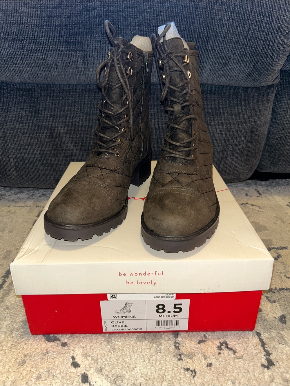 Wonderly Olive Barbie Quilted Combat Booties